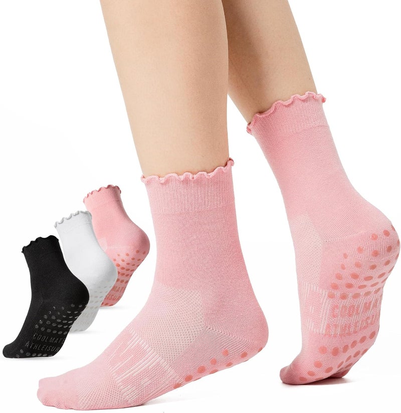 CoolMate Store Pilates Socks with Grips for Women, Yoga Socks, Crew Non Slip Women for Barre, Pilates Gifts - Image 1